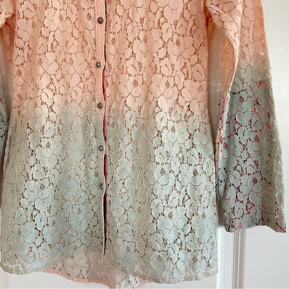 Soft Surroundings Aurelie Eyelet Button Down Silk Blend Top Pink Ombre Size XSP - Picture 5 of 11